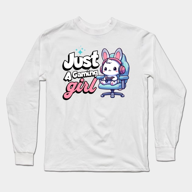 Just a Gaming Girl - Bunny with Headphones Long Sleeve T-Shirt by Pink & Pretty